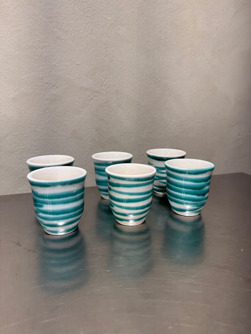 Gmundner Keramik Grüngeflammt cups, set of 6