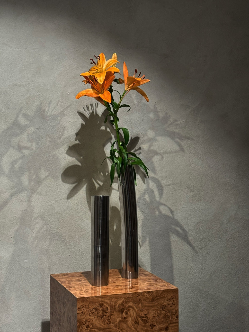 Vintage 1980s chrome vase, large and small sizes