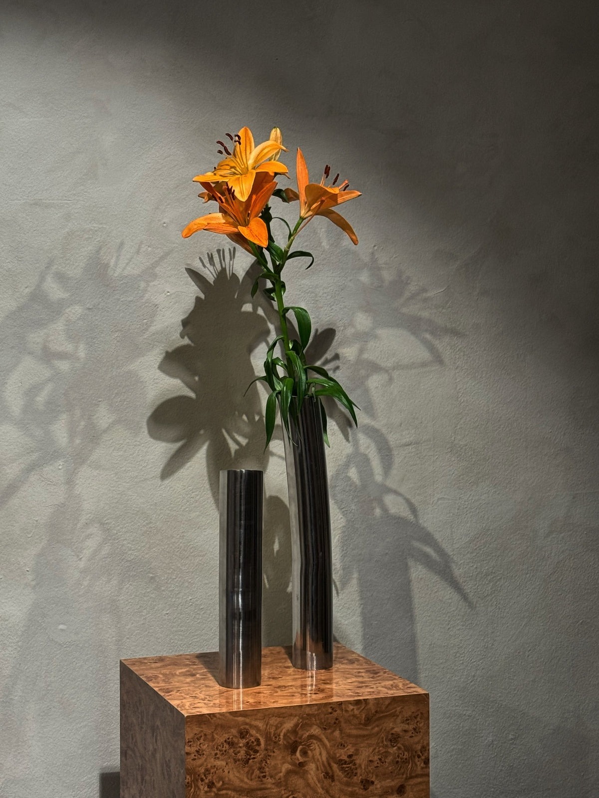 Vintage 1980s chrome vase, large and small sizes