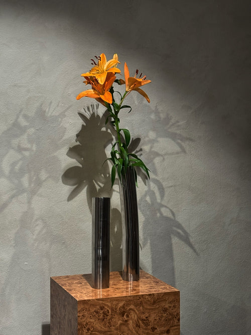 Vintage 1980s chrome vase, large and small sizes