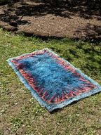 Blue rya wool rug with geometric pattern