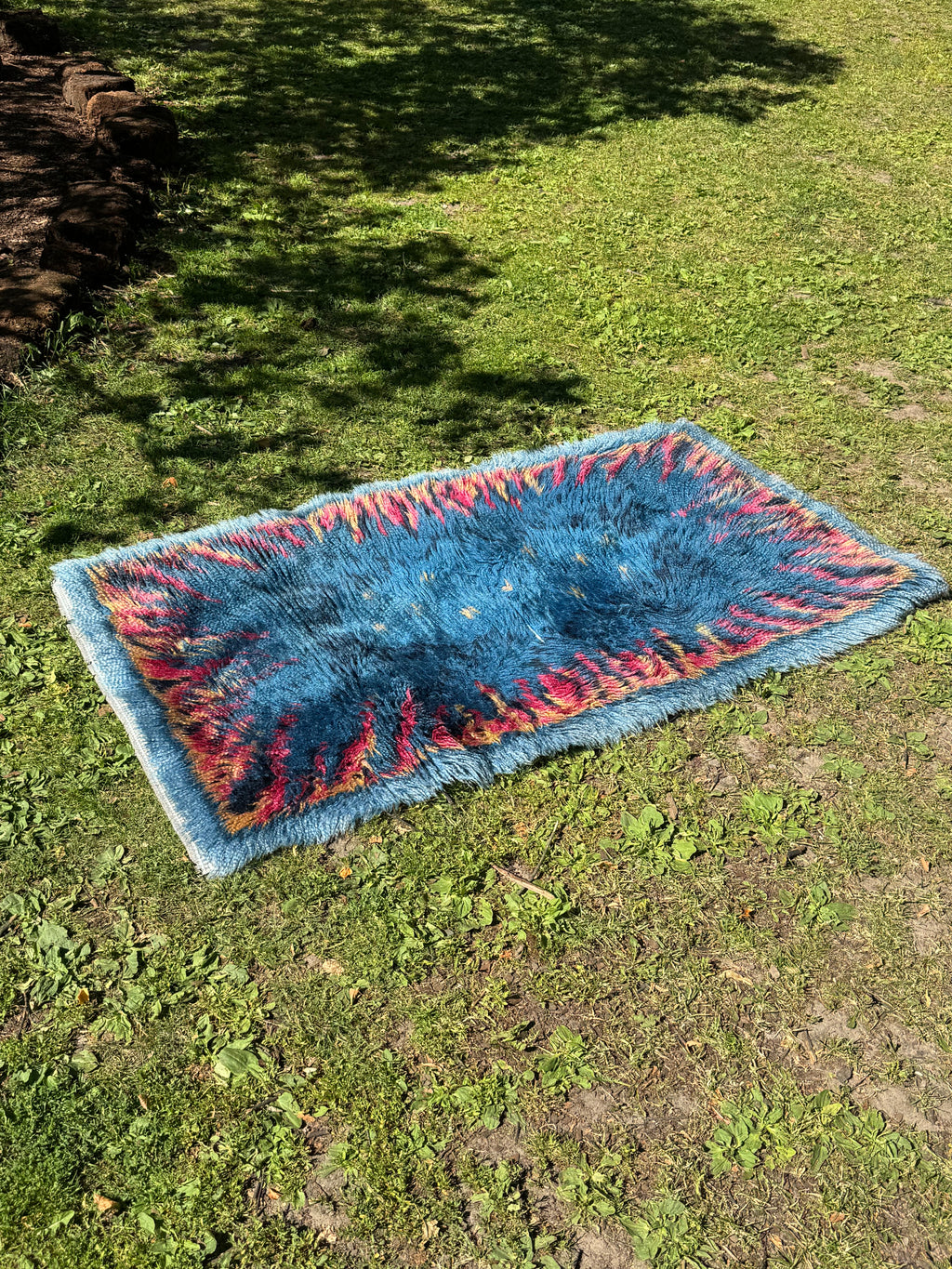 Vintage blue rya rug, 1960s or 1970s