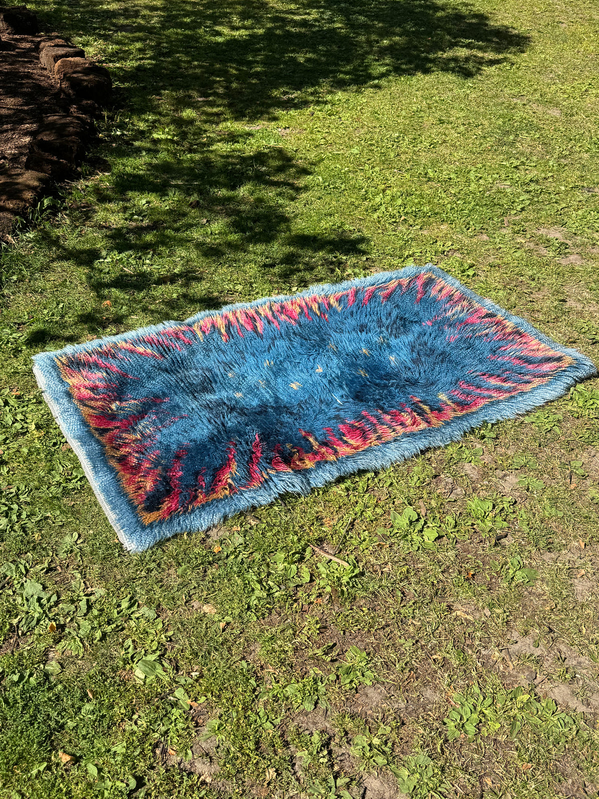 Vintage blue rya rug, 1960s or 1970s