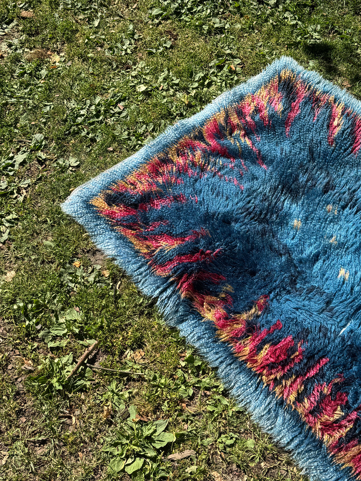 Vintage rya wool rug close-up