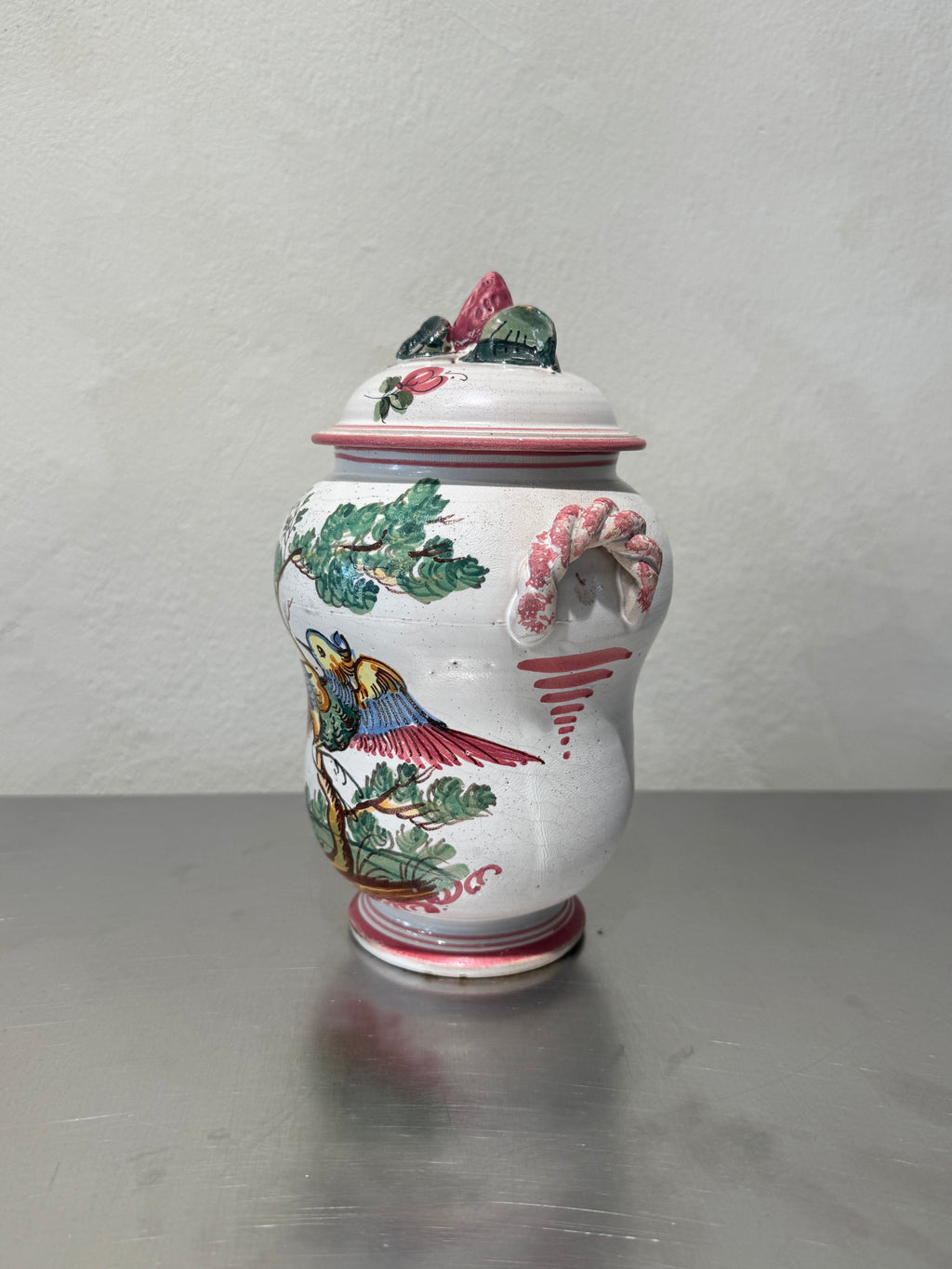 Vintage Italian jar with bird and nature motifs