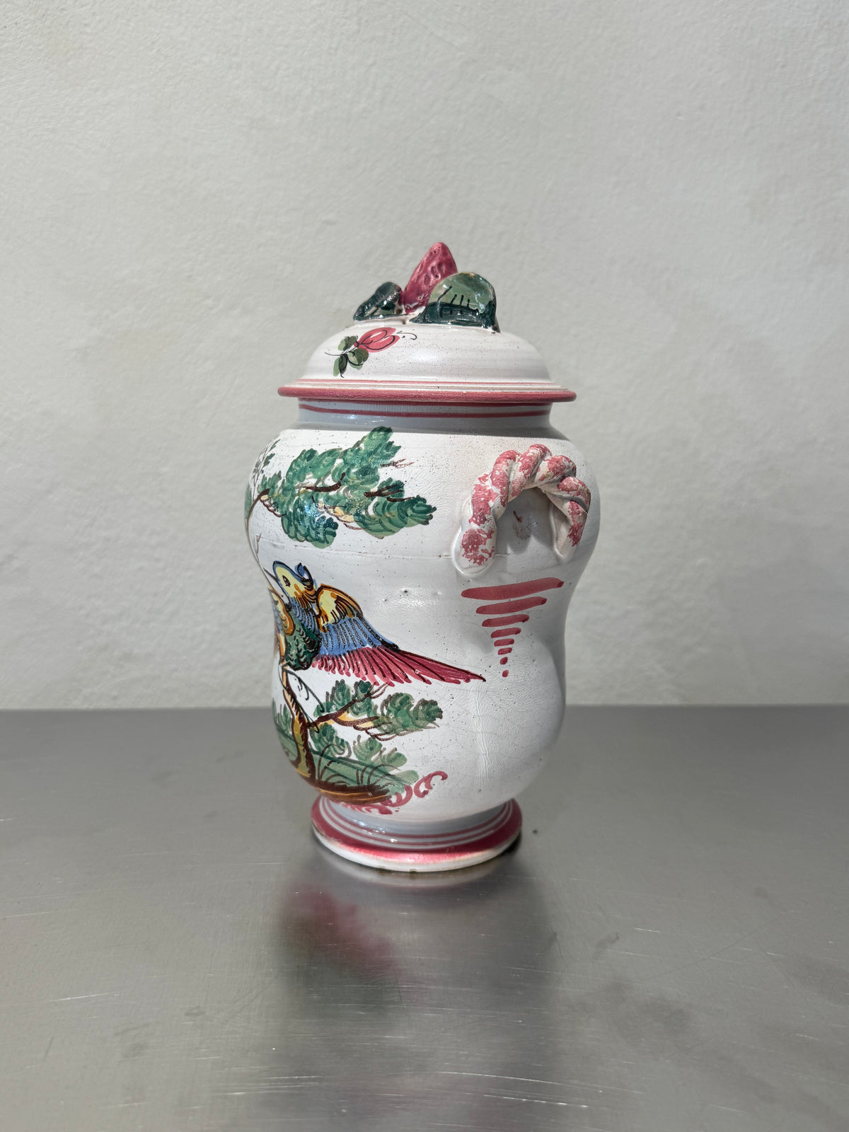 Vintage Italian jar with bird and nature motifs