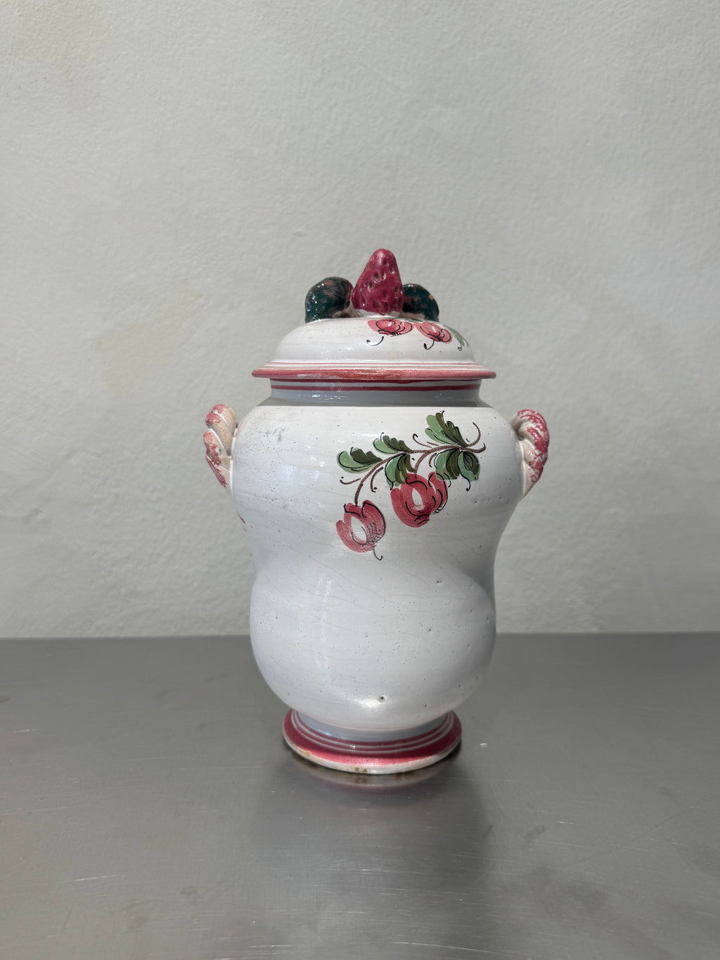Ceramic jar with strawberry lid detail