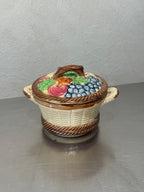 Mid-century fruit basket ceramic jar side view