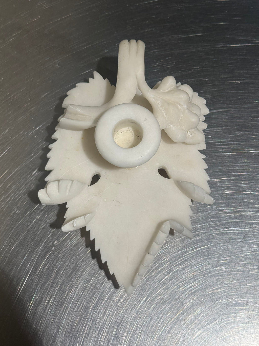 Vintage alabaster candlestick with grape motif