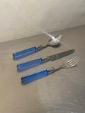 1980s cutlery set of 21 with light blue handles