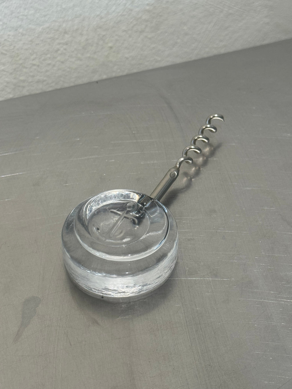 Lindshammar corkscrew with anchor motif in glass handle
