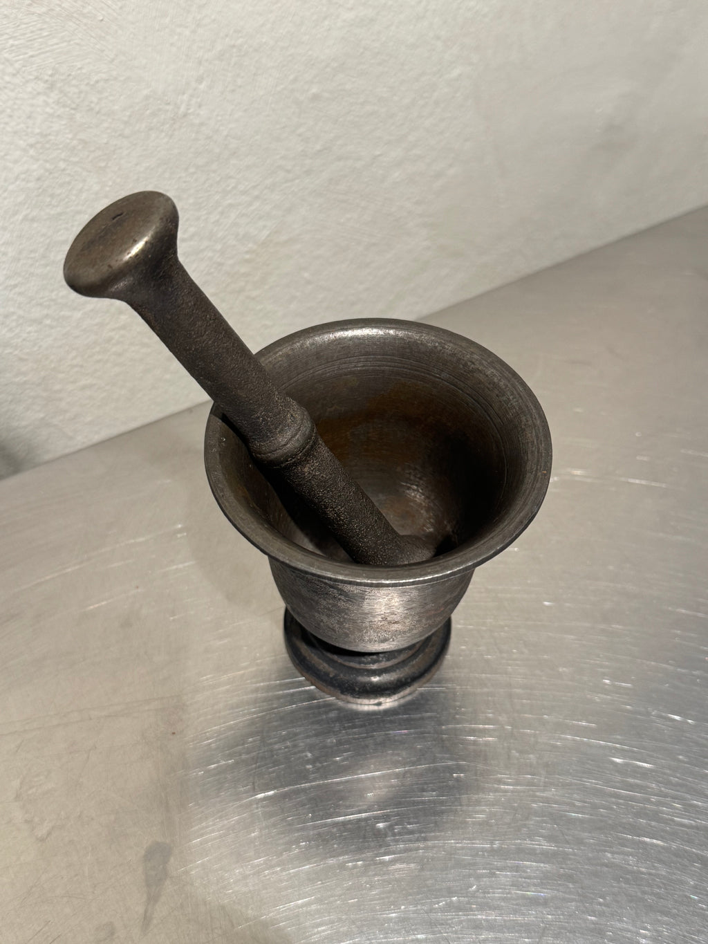 Cast iron kitchen mortar close-up