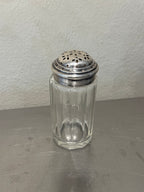 Antique crystal shakers with silver-plated lids
