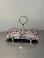 Late 1800s silver-plated serving dish with cut glass bowls