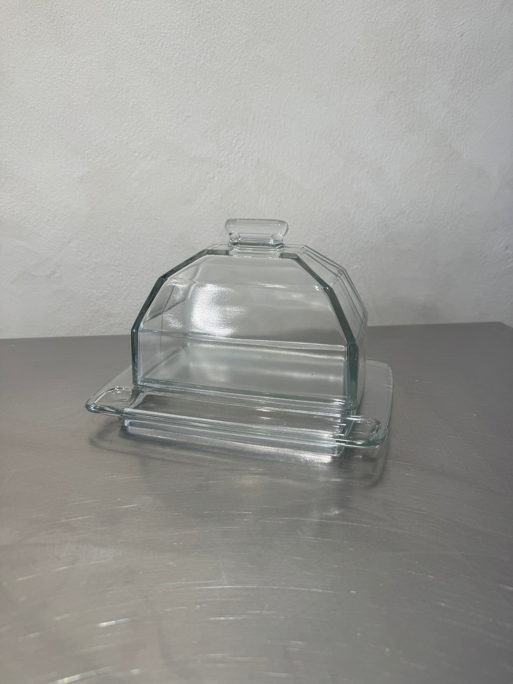 Mid-century pressed glass cheese dish with cover