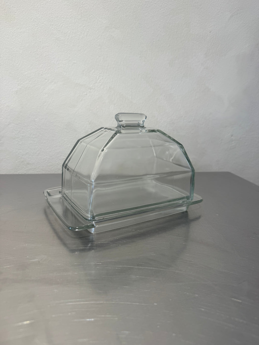 Vintage pressed glass cheese dish and tray