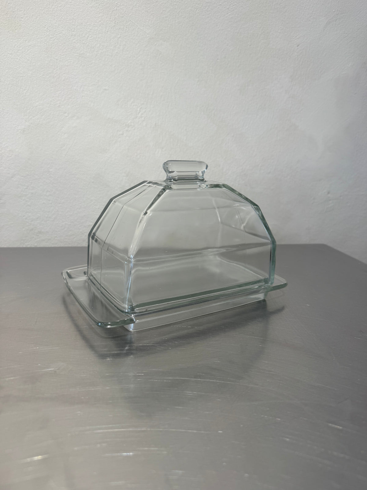 Vintage pressed glass cheese dish and tray