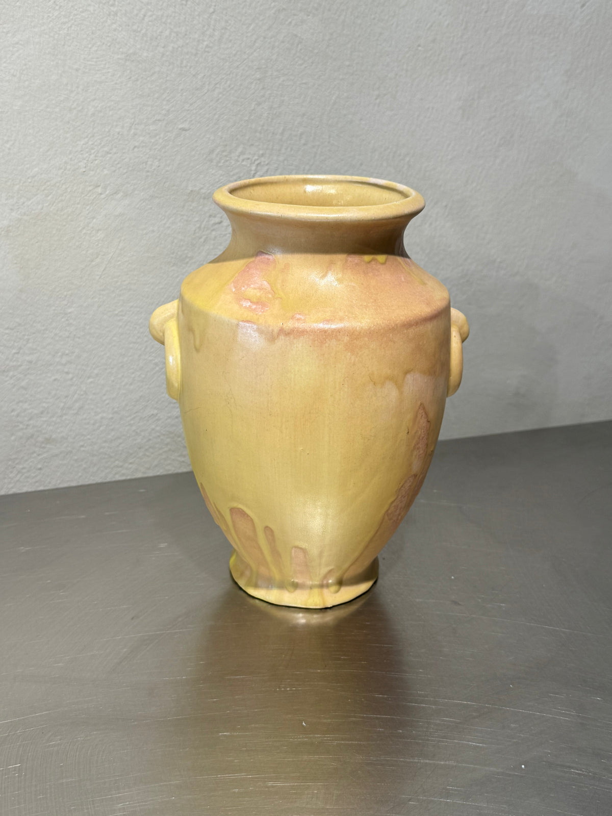 Vintage Finnish vase with yellow drip glaze