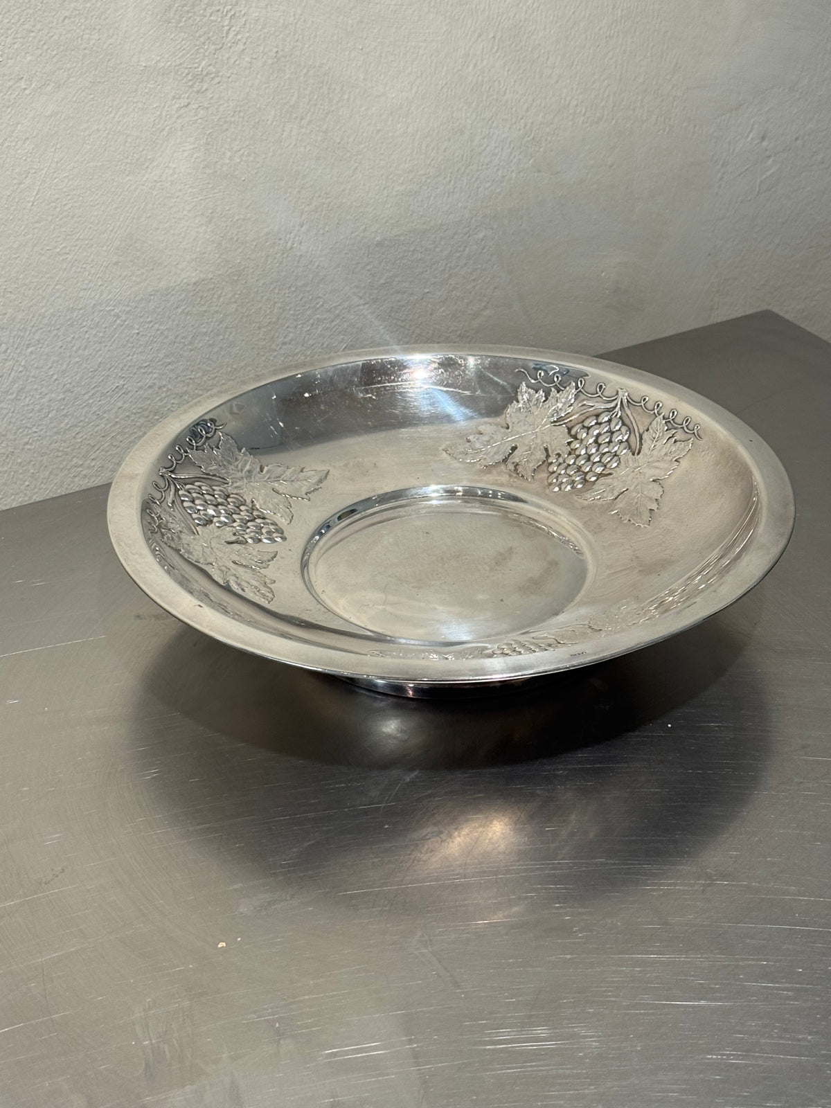 1950s silver-plated grape and vine leaf bowl