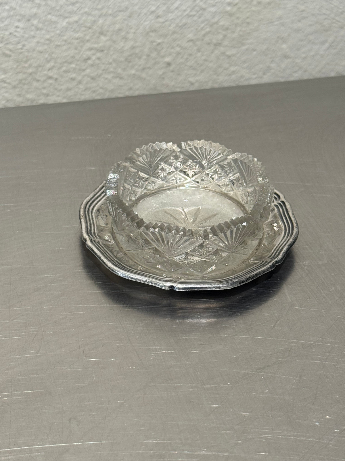 Vintage salt cellar with cut glass insert