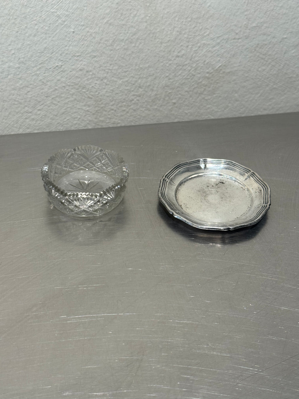 Small nickel silver salt cellar side view