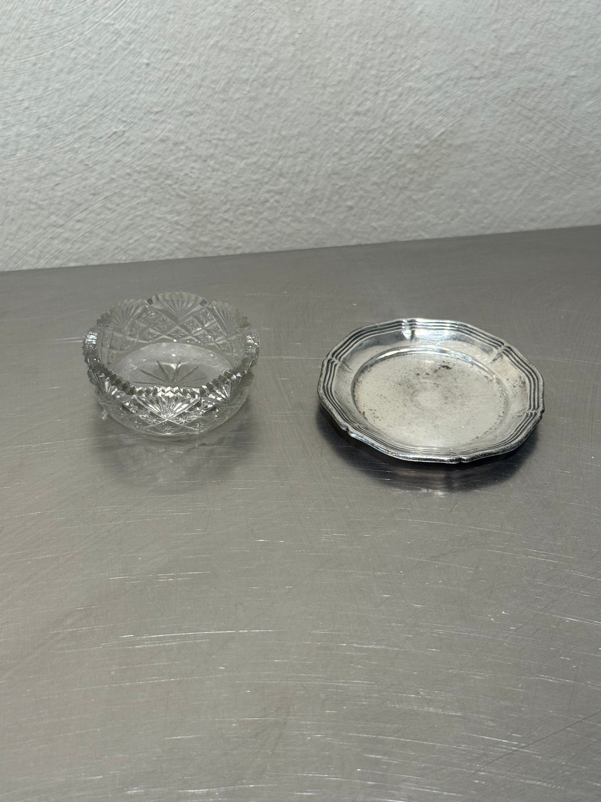 Small nickel silver salt cellar side view