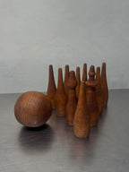 Mid-century teak tabletop bowling set