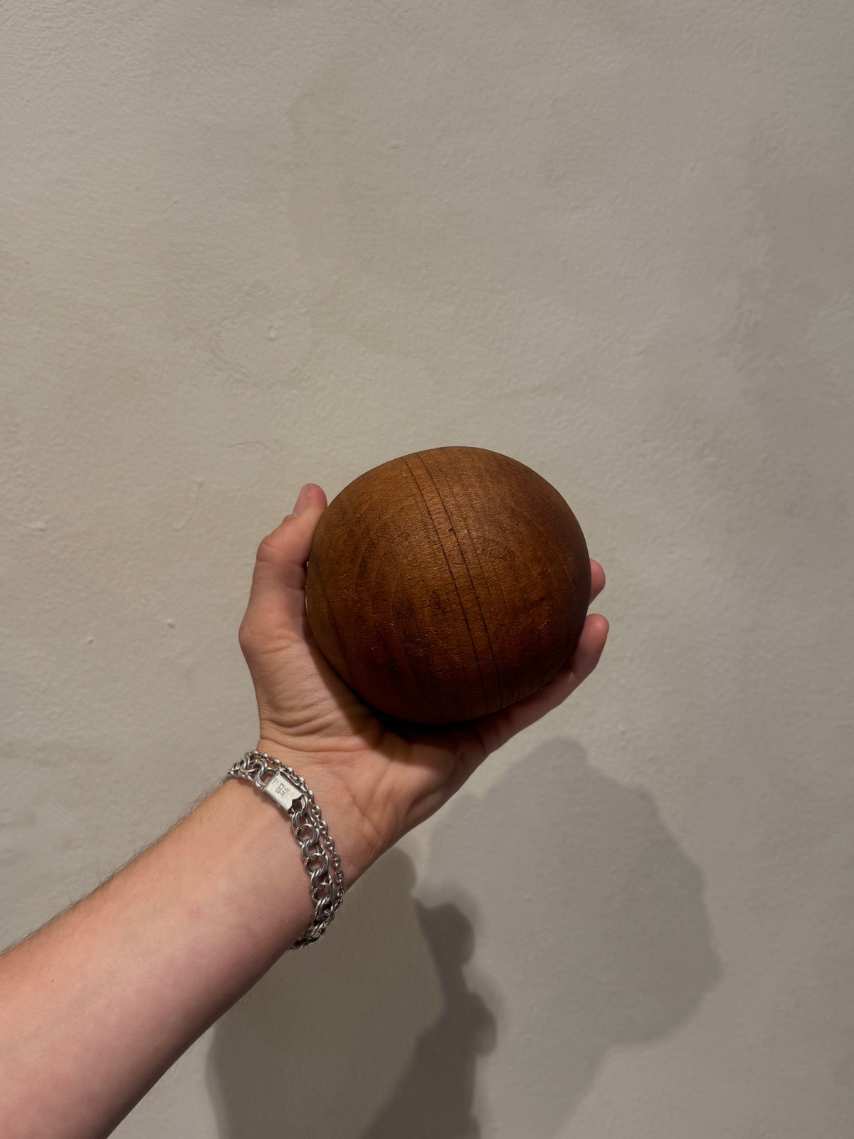 Wooden tabletop bowling set detail