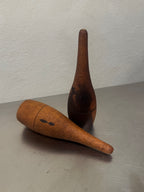 Teak bowling pins, handmade mid-century game