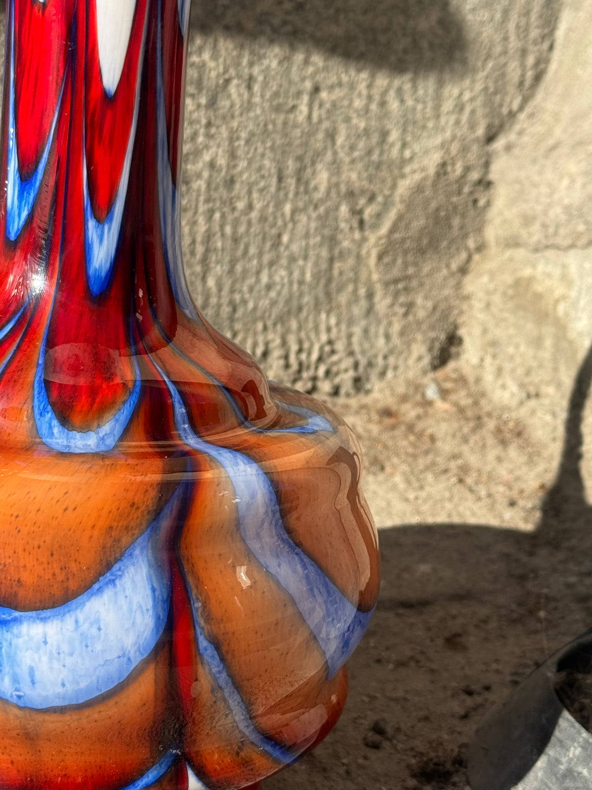 Murano opaline glass carafe in red blue orange and white