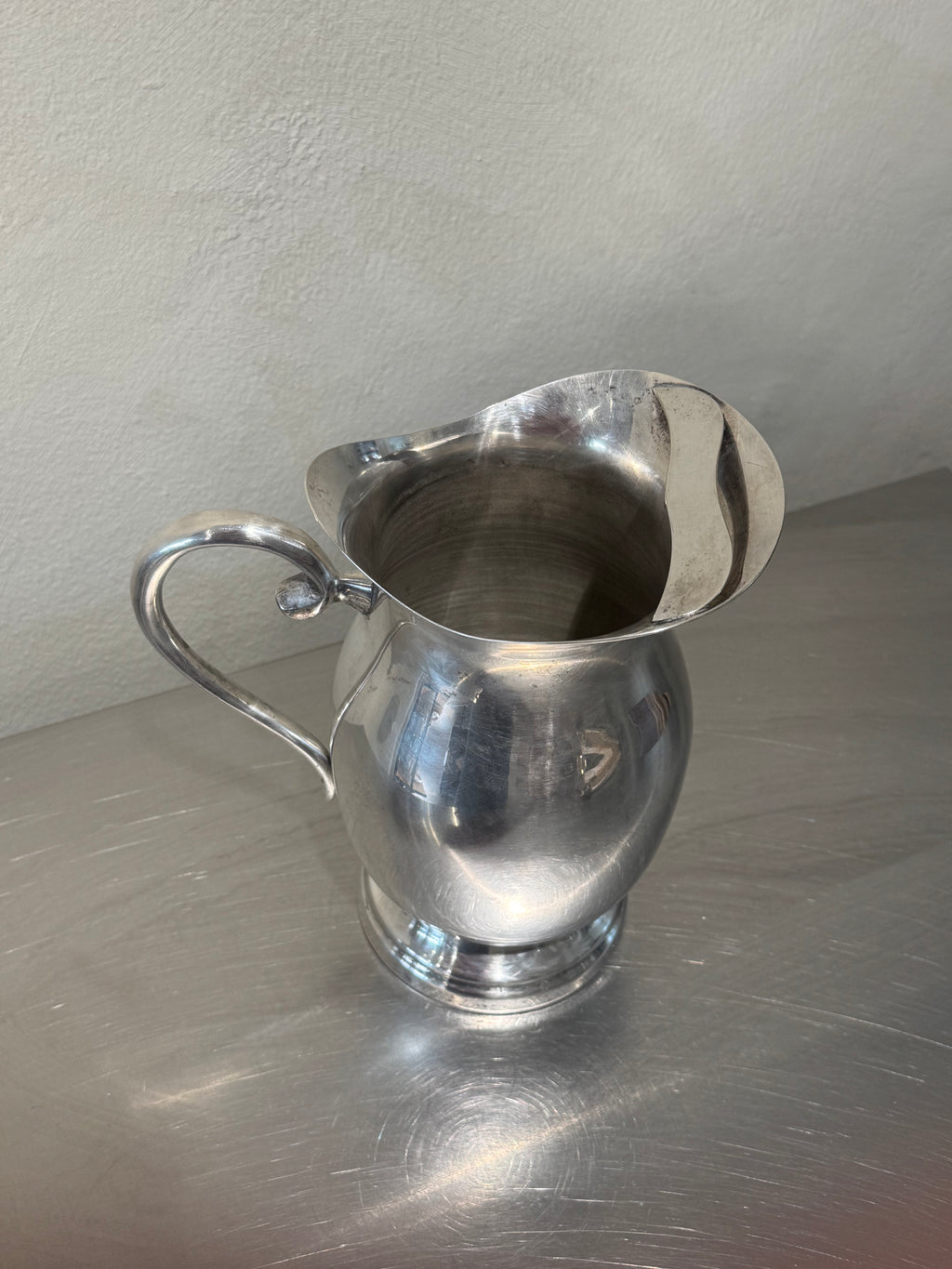 Mid-century silver-plated water pitcher side view