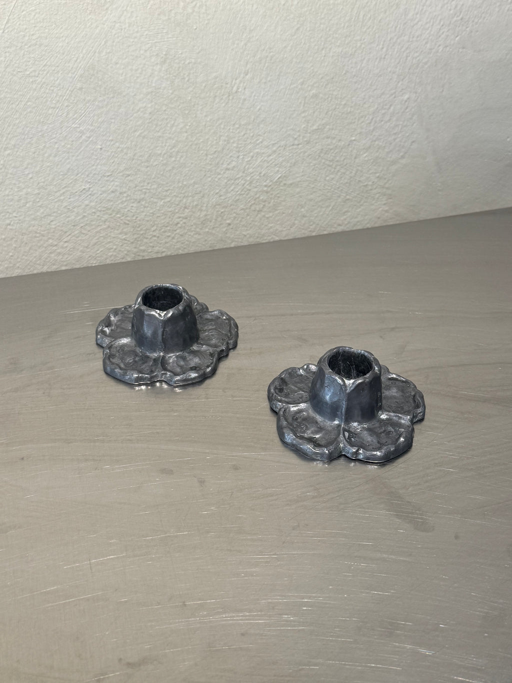 Antique Jugend metal candlesticks with patina