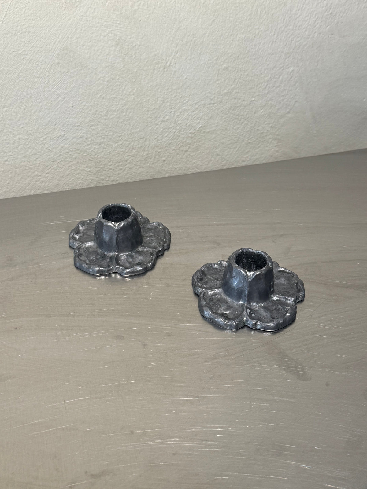 Antique Jugend metal candlesticks with patina
