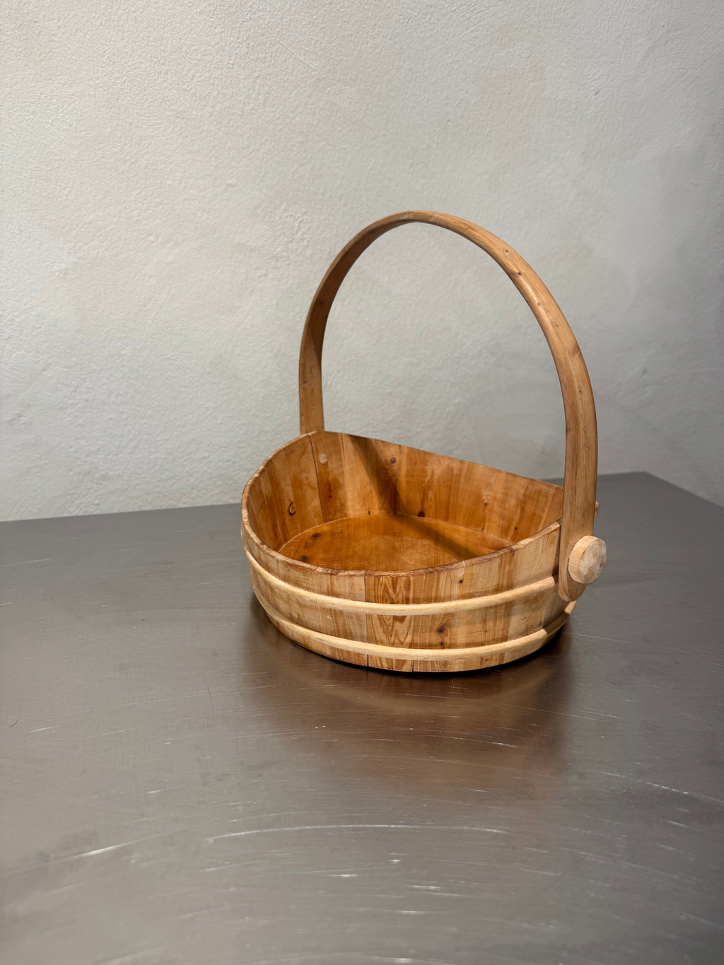Bentwood bread basket side view