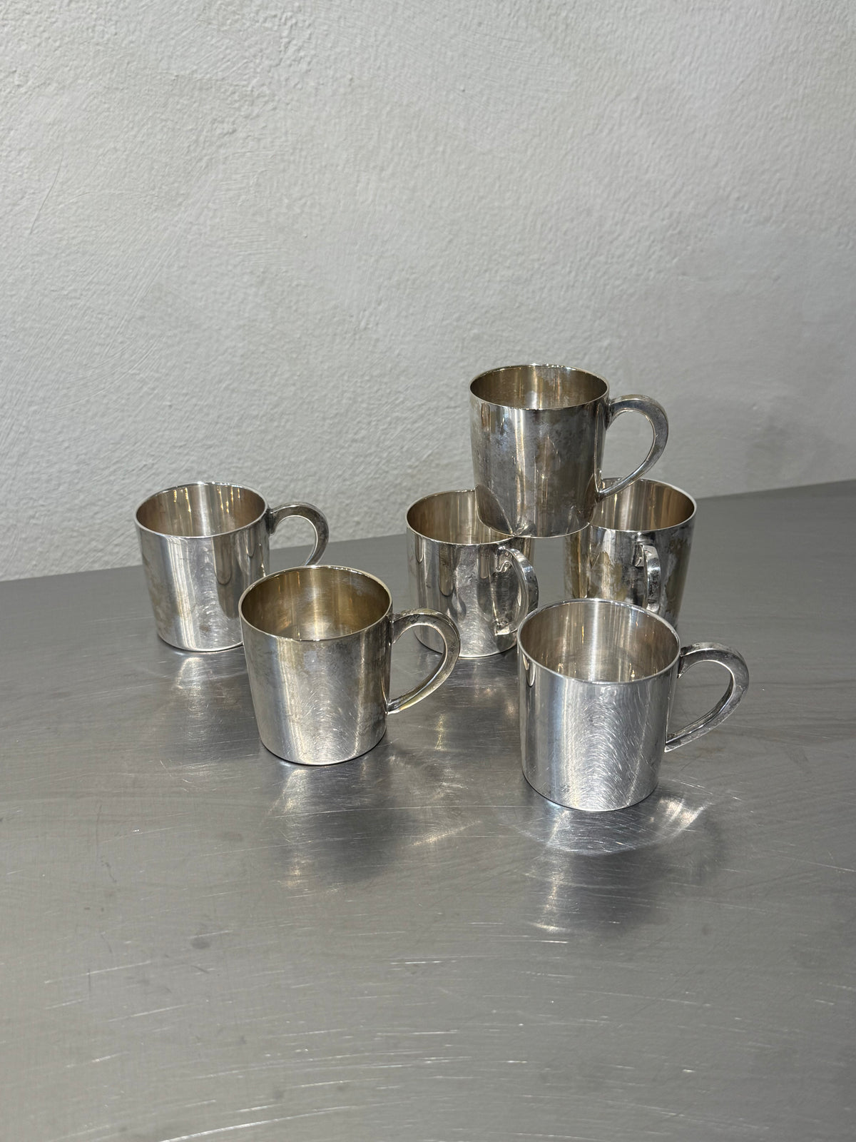 Mid-century nickel silver cups, vintage tableware