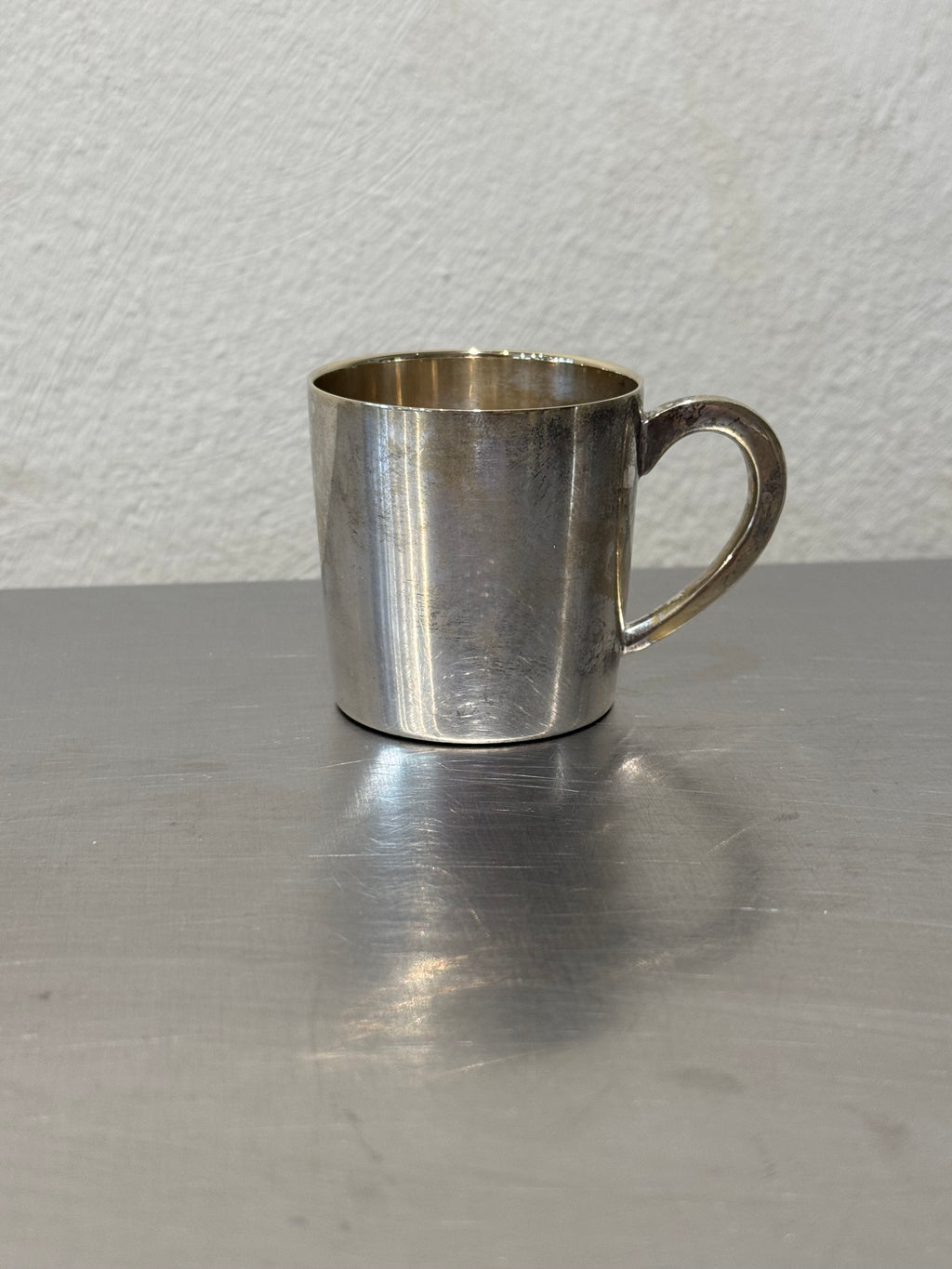 Vintage nickel silver cup detail