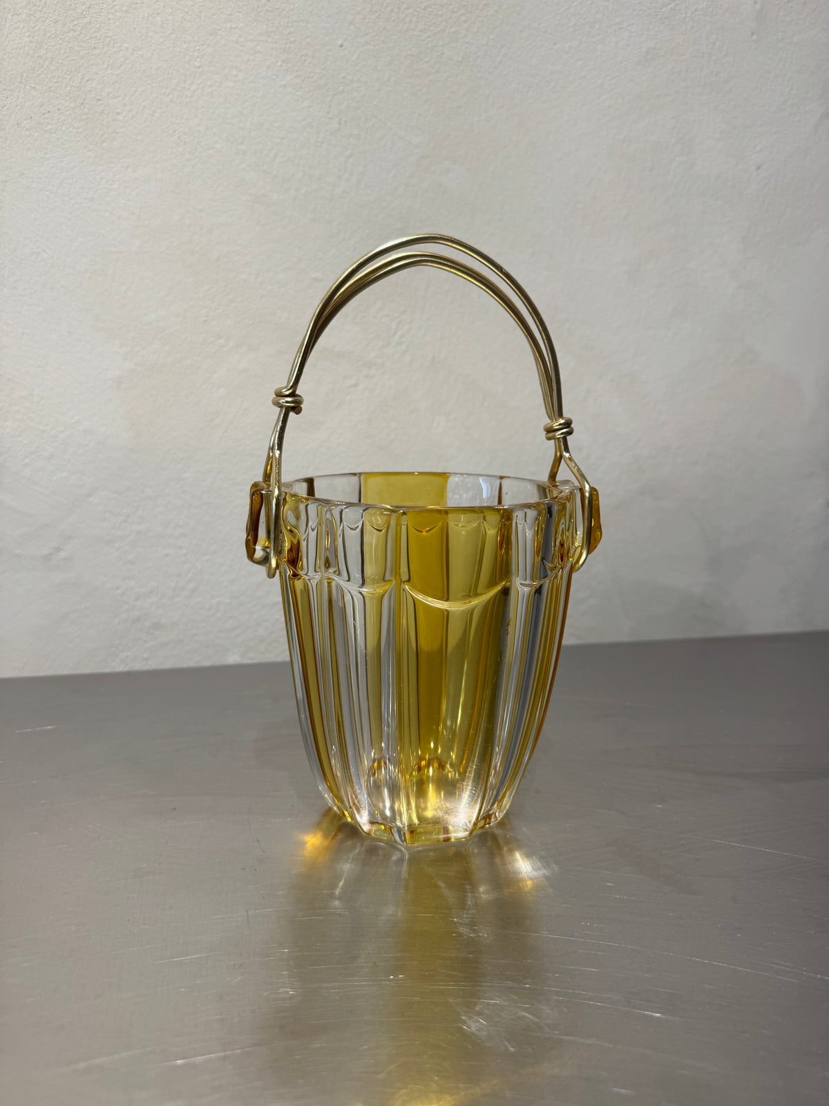 Yellow and clear glass ice bucket by Walter Kristall