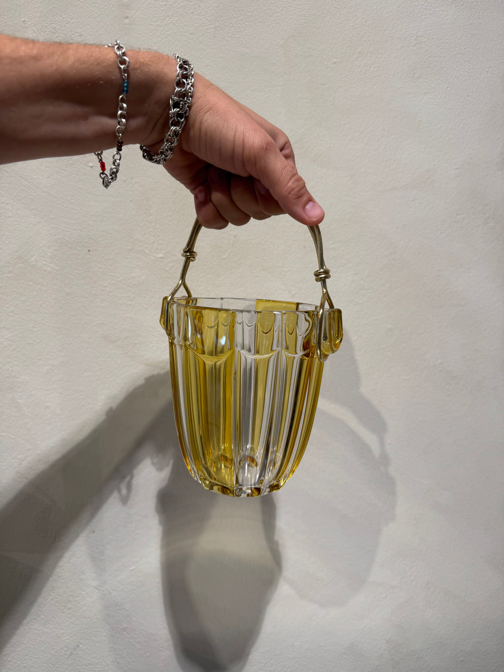 Vintage glass ice bucket detail, Walter Kristall