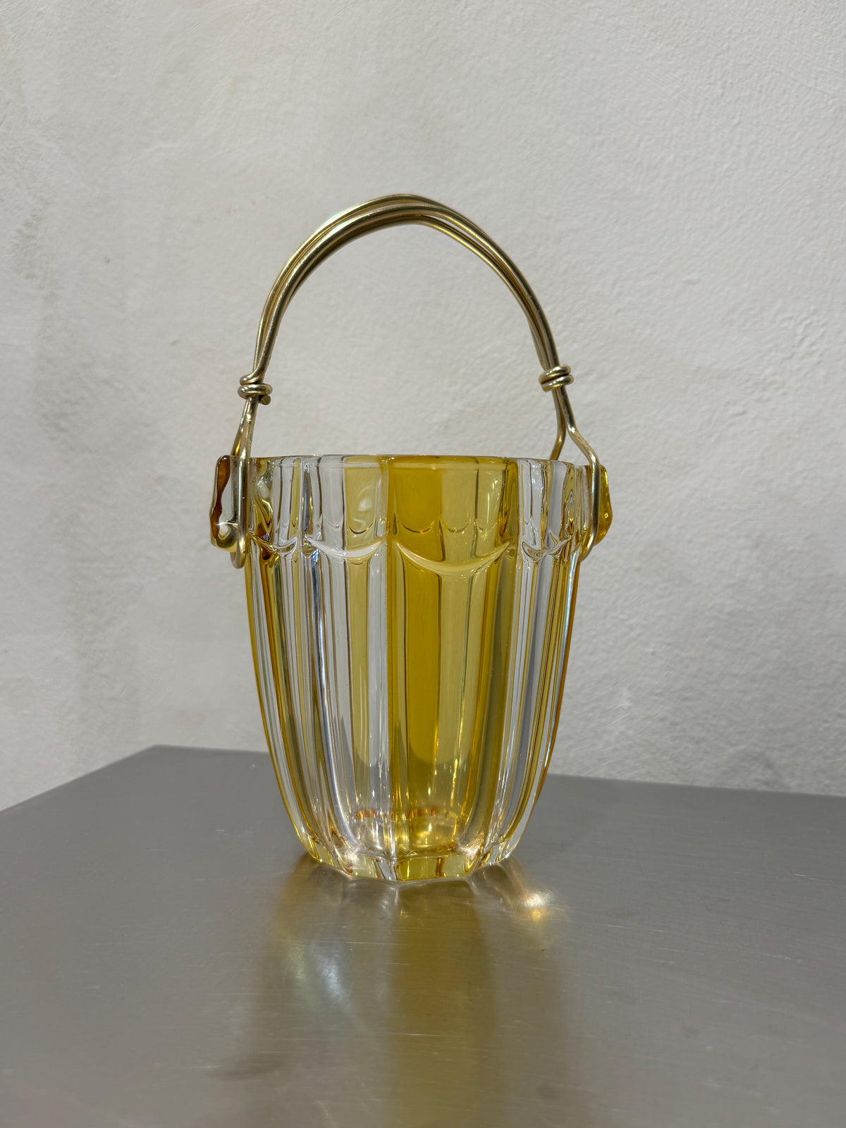 1950s glass ice bucket with removable metal handle
