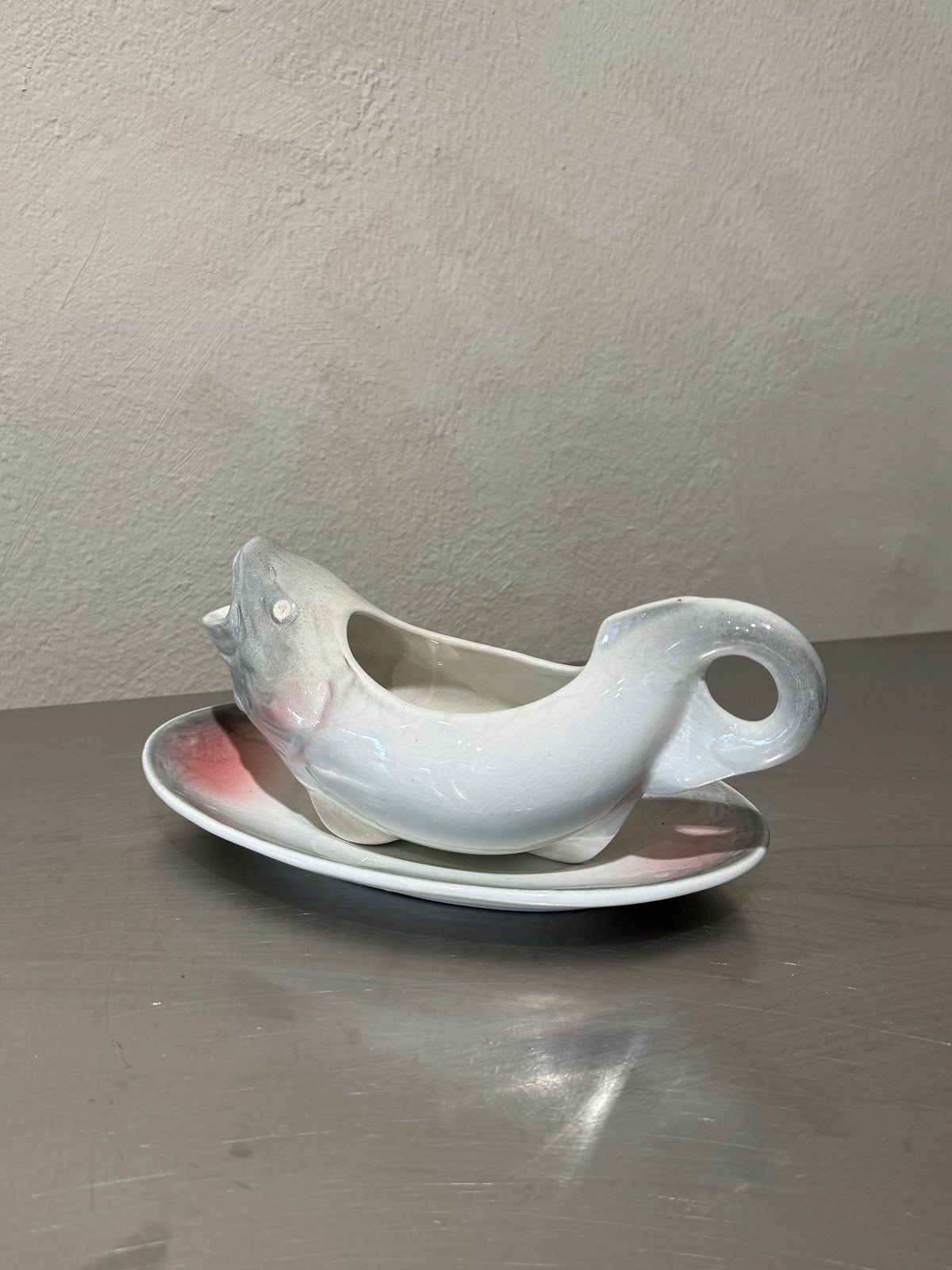 Swedish Rörstrand fish-shaped sauce boat side view