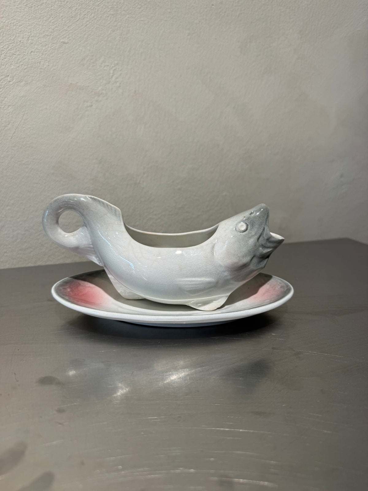 Rörstrand fish-shaped sauce boat with original plate