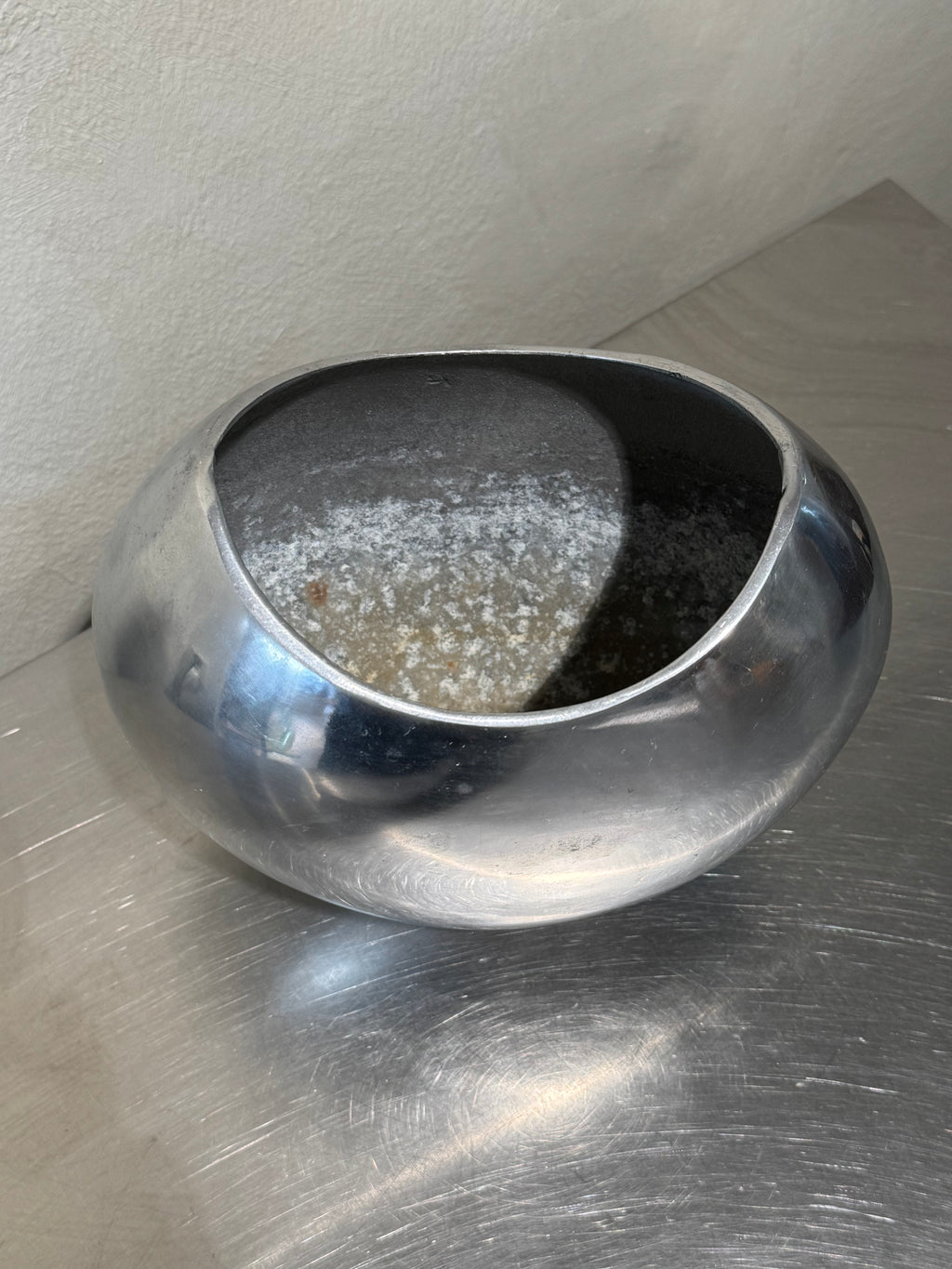 1980s metallic vase with authentic wear