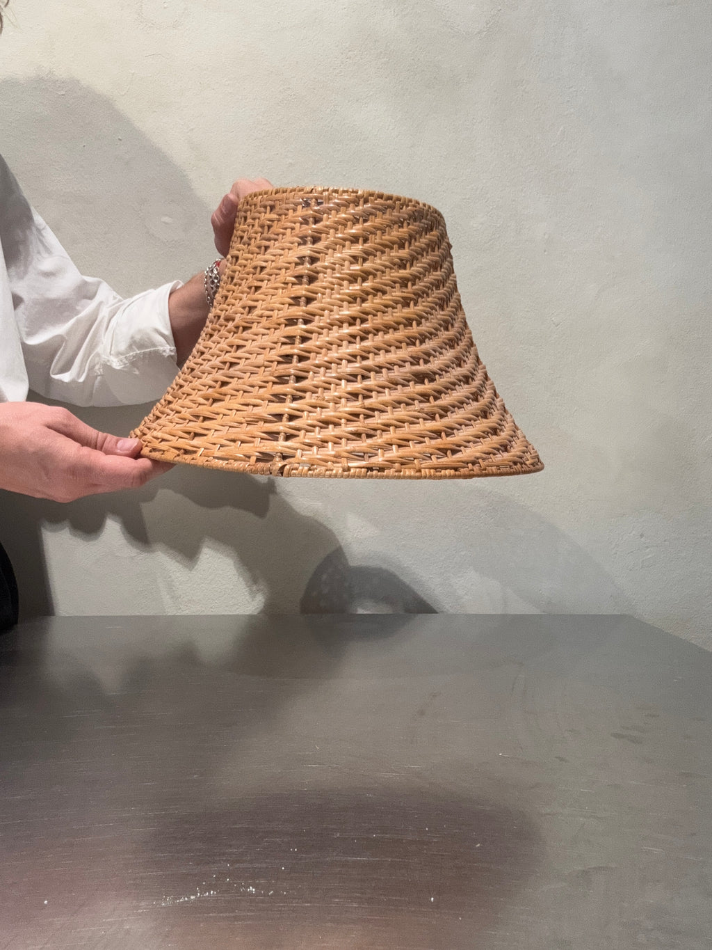 Woven rattan lampshade from the 1990s