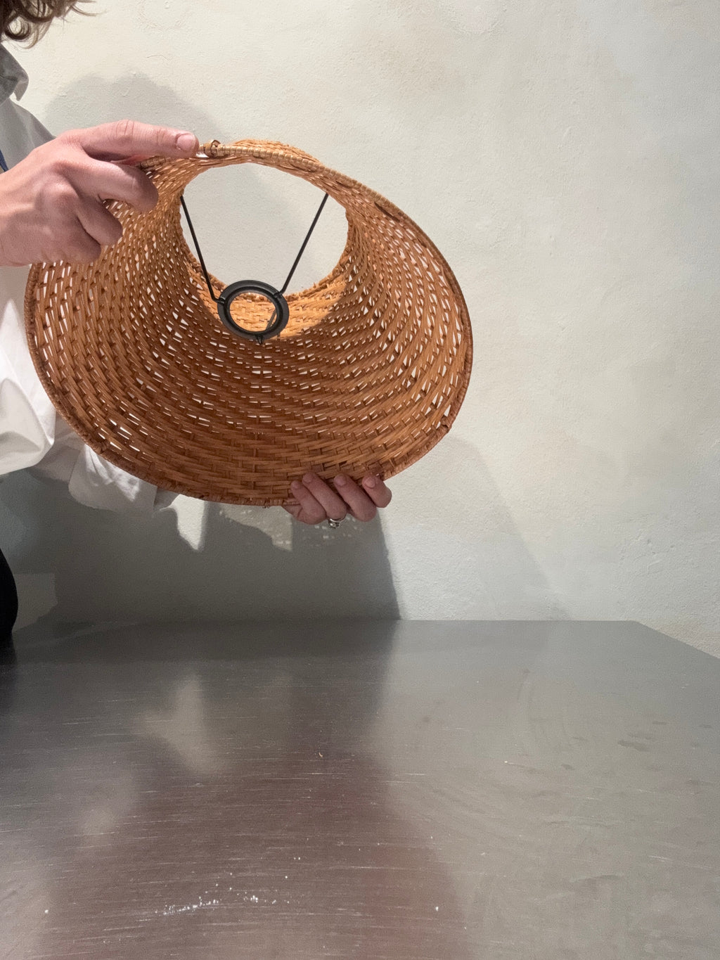Vintage rattan lampshade weave detail