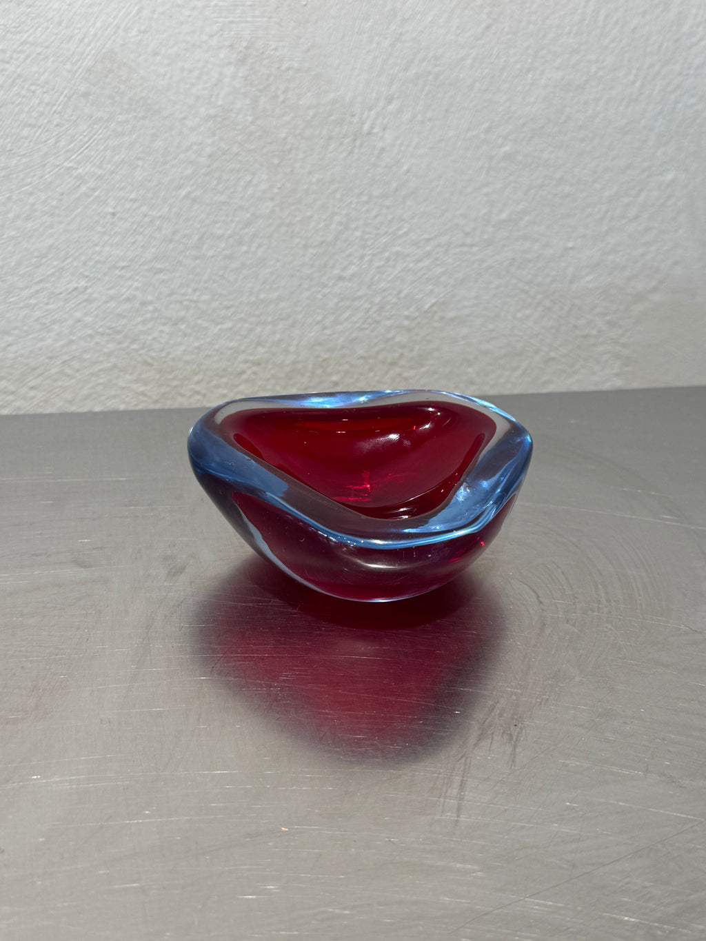Thick Murano glass ashtray in red and blue