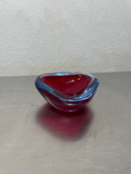 Thick Murano glass ashtray in red and blue