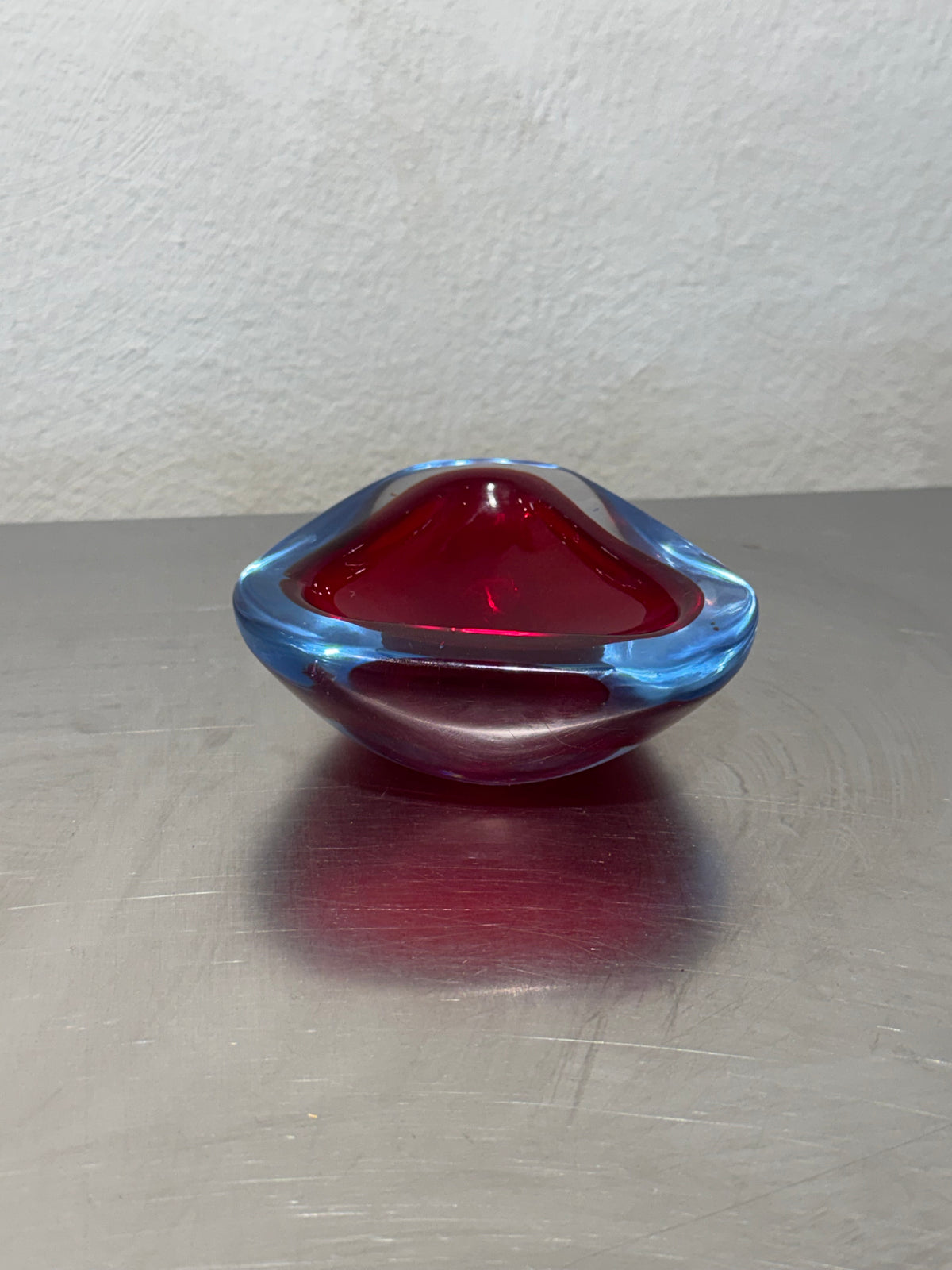 Vintage Murano red and blue glass bowl