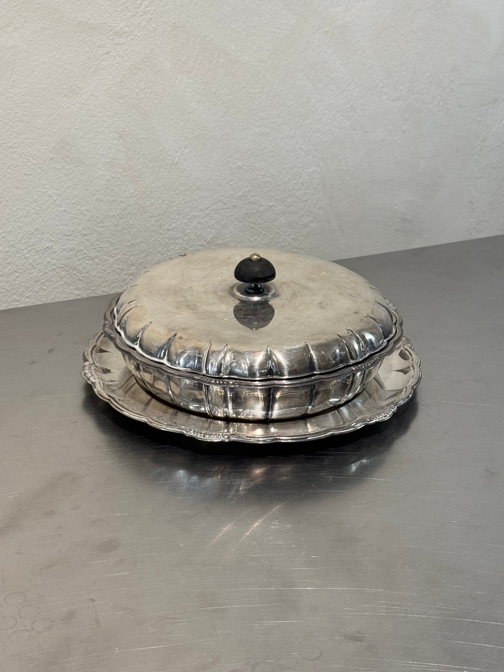 Nickel Silver Serving Dish with Tray – product image 1