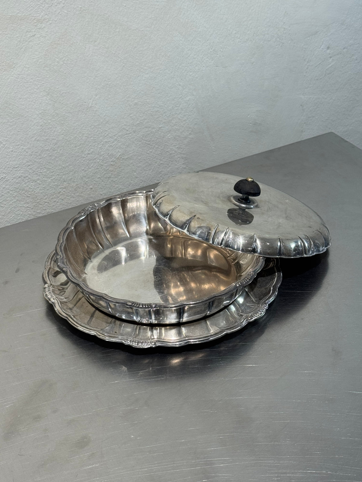 Nickel Silver Serving Dish with Tray – product image 2