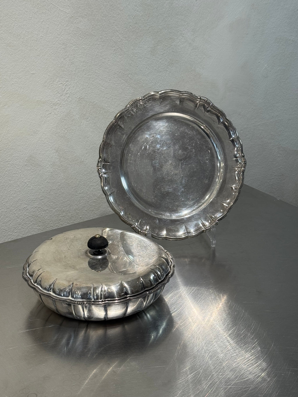 Nickel Silver Serving Dish with Tray – product image 3